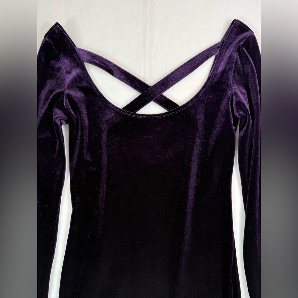 MIMI CHICA VTG Y2K Purple Velour Strappy Back Bodycon‎ Whimsigoth Mini Dress L - Picture 3 of 10
